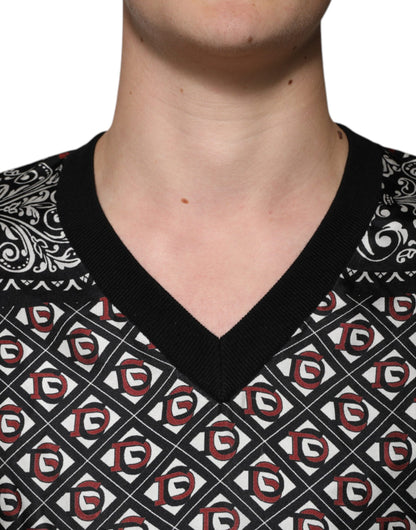 Pull Dolce & Gabbana en laine noire à col en V avec logo