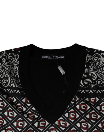 Pull Dolce & Gabbana en laine noire à col en V avec logo