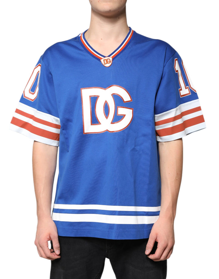 T-shirt Dolce & Gabbana bleu à col en V et manches courtes, avec logo