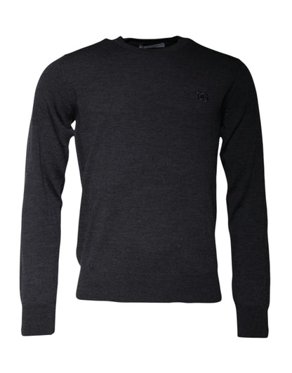 Pull Dolce & Gabbana gris foncé col rond avec logo DG