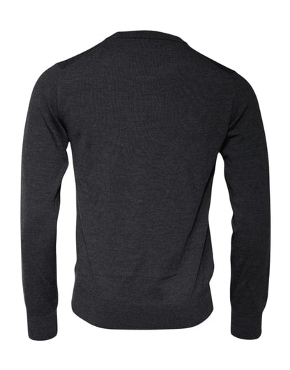 Pull Dolce & Gabbana gris foncé col rond avec logo DG