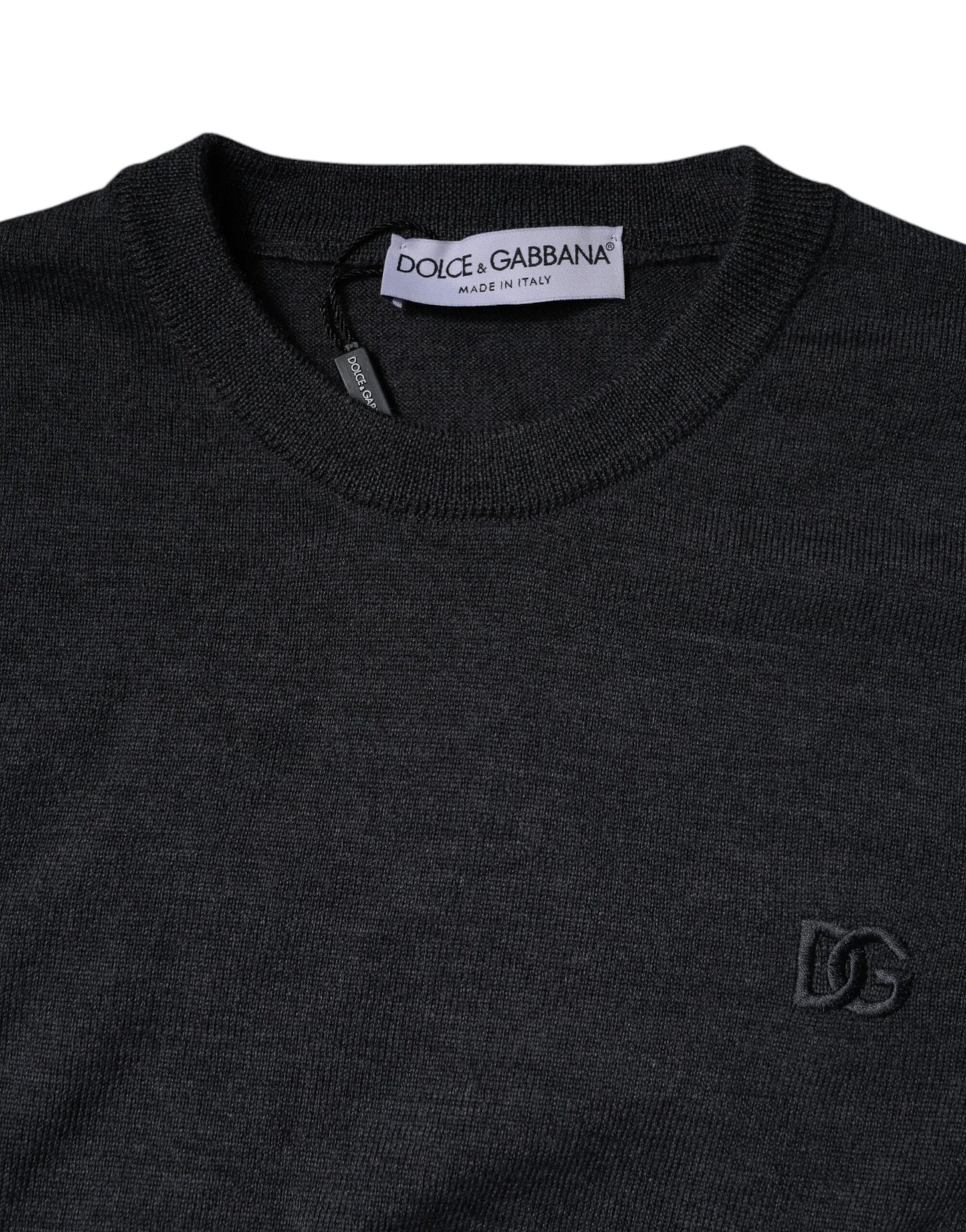 Pull Dolce & Gabbana gris foncé col rond avec logo DG