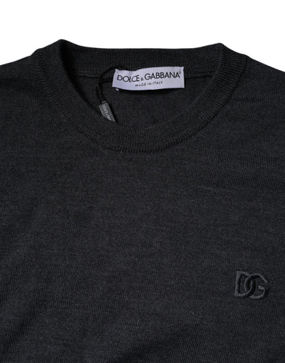 Pull Dolce & Gabbana gris foncé col rond avec logo DG