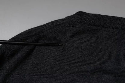 Pull Dolce & Gabbana gris foncé col rond avec logo DG