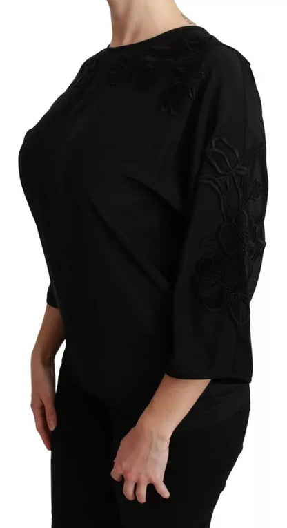Chemisier Dolce & Gabbana en soie noire brodée de fleurs