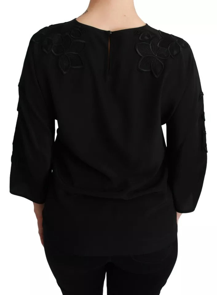 Chemisier Dolce & Gabbana en soie noire brodée de fleurs