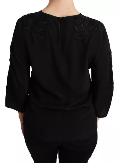 Chemisier Dolce & Gabbana en soie noire brodée de fleurs