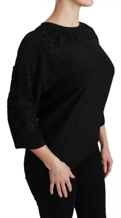 Chemisier Dolce & Gabbana en soie noire brodée de fleurs