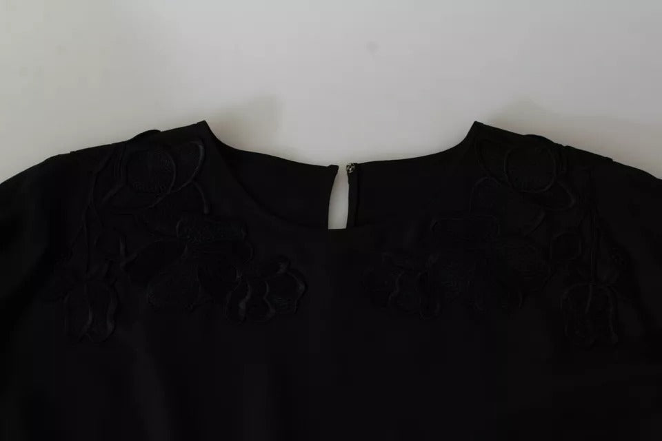 Chemisier Dolce & Gabbana en soie noire brodée de fleurs