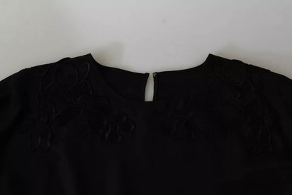 Chemisier Dolce & Gabbana en soie noire brodée de fleurs