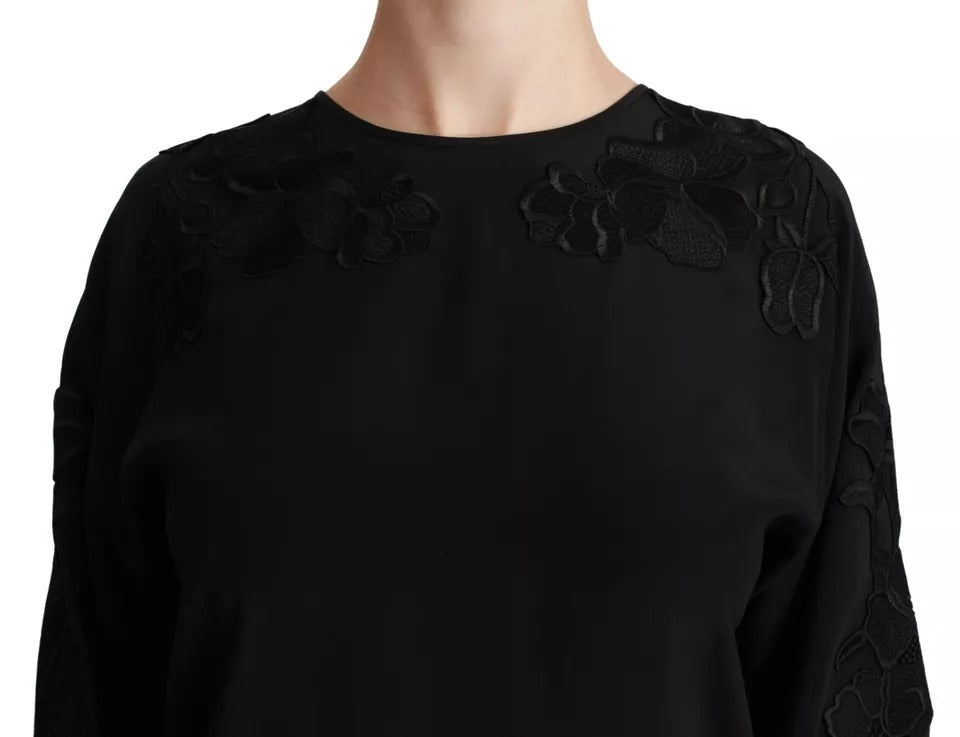 Chemisier Dolce & Gabbana en soie noire brodée de fleurs