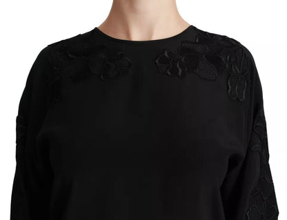 Chemisier Dolce & Gabbana en soie noire brodée de fleurs
