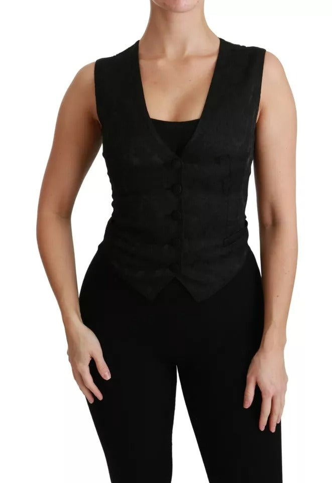 Dolce & Gabbana Gilet Ajusté en Dentelle Noire Top en Soie