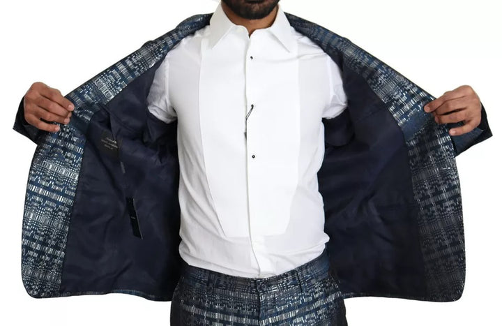 Traje Ajustado Dorado Brillante Azul Plateado de 2 Piezas Dolce & Gabbana