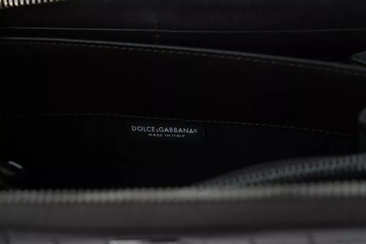 Dolce & Gabbana Cartera continental con cremallera de cuero exótico marrón