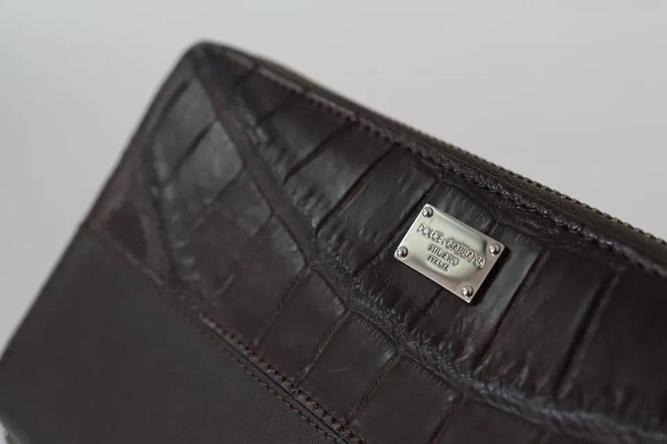 Dolce & Gabbana Cartera continental con cremallera de cuero exótico marrón