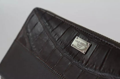 Dolce & Gabbana Cartera continental con cremallera de cuero exótico marrón