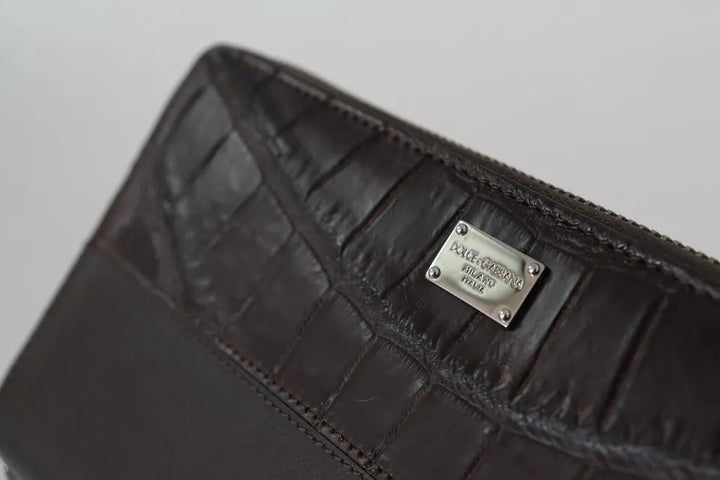 Dolce & Gabbana Cartera continental con cremallera de cuero exótico marrón