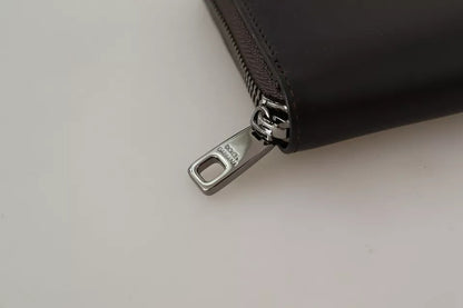 Dolce & Gabbana Cartera continental con cremallera de cuero exótico marrón