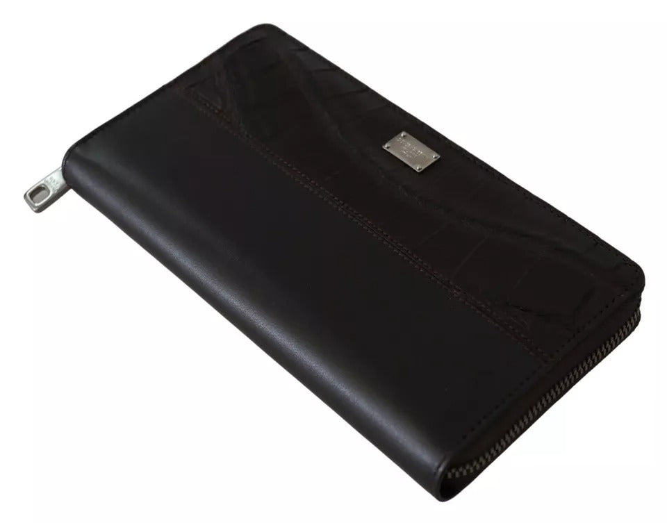 Dolce & Gabbana Cartera continental con cremallera de cuero exótico marrón