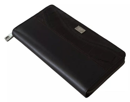 Dolce & Gabbana Cartera continental con cremallera de cuero exótico marrón