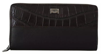 Dolce & Gabbana Cartera continental con cremallera de cuero exótico marrón