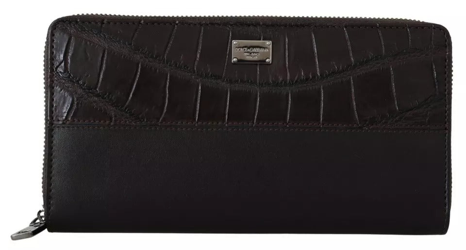 Dolce & Gabbana Cartera continental con cremallera de cuero exótico marrón