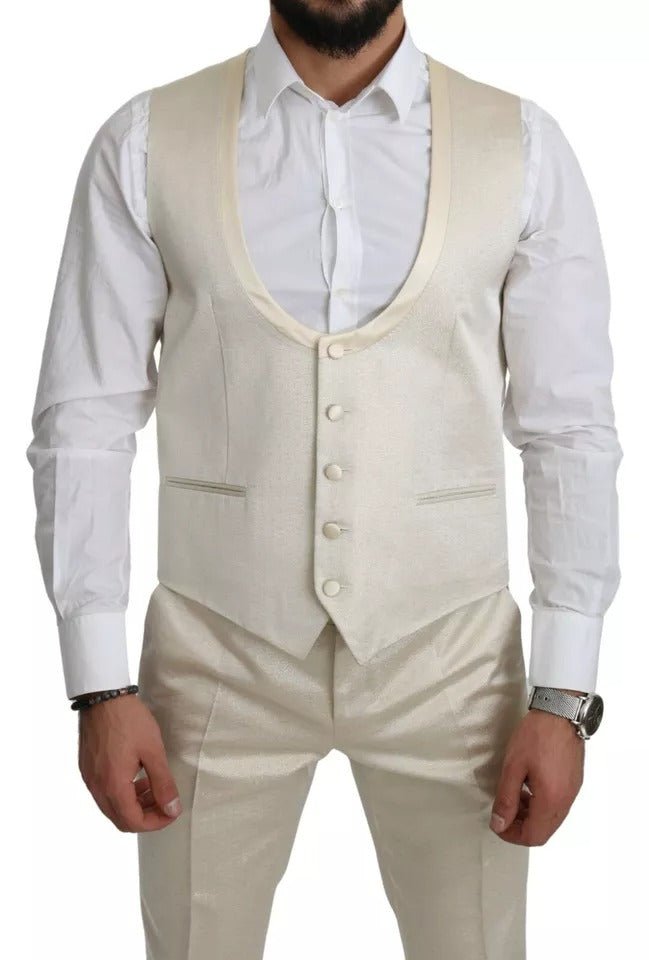 Costume 3 pièces SICILIA à revers châle Dolce & Gabbana en laine beige crème