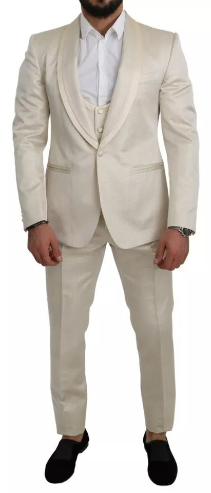 Costume 3 pièces SICILIA à revers châle Dolce & Gabbana en laine beige crème