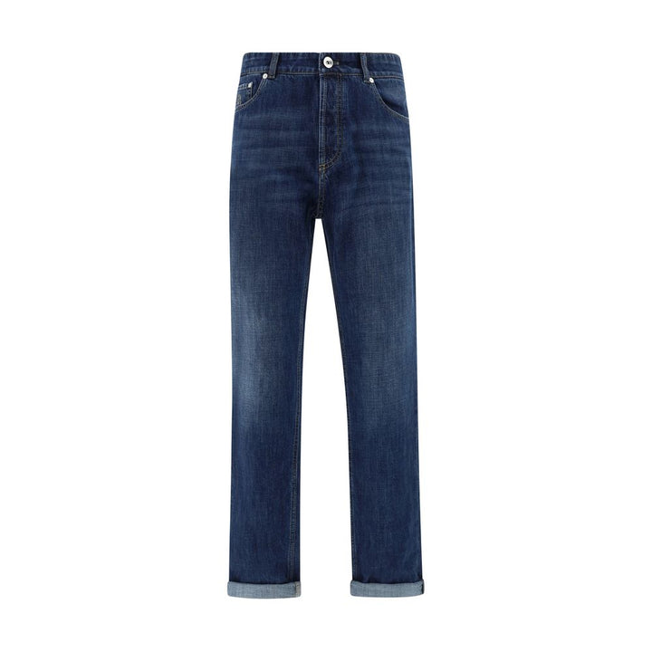 Brunello Cucinelli Blue Cotton Straight-Leg Jeans