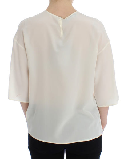 Dolce & Gabbana Blouse en soie blanche à sequins avec clé, t-shirt, haut