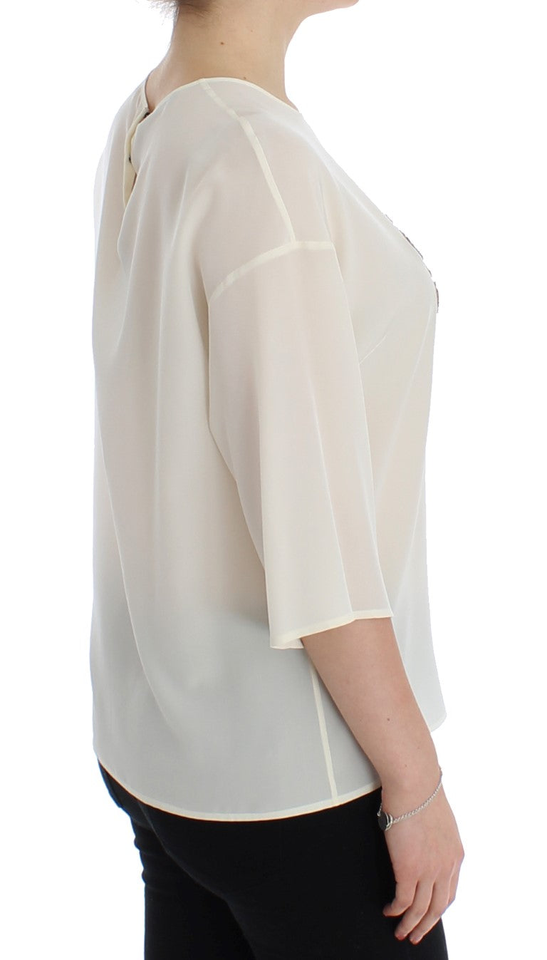 Dolce & Gabbana Blouse en soie blanche à sequins avec clé, t-shirt, haut