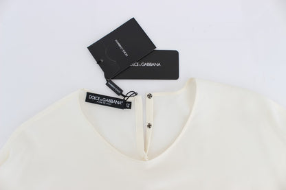 Dolce & Gabbana Blouse en soie blanche à sequins avec clé, t-shirt, haut