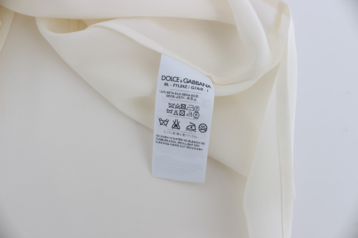 Dolce & Gabbana Blouse en soie blanche à sequins avec clé, t-shirt, haut