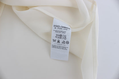 Dolce & Gabbana Blouse en soie blanche à sequins avec clé, t-shirt, haut