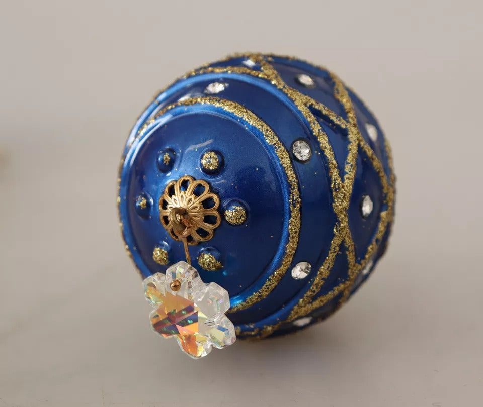 Boucles d'oreilles pendantes Dolce & Gabbana en laiton doré, boule de Noël bleue et cristaux