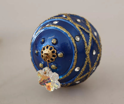 Boucles d'oreilles pendantes Dolce & Gabbana en laiton doré, boule de Noël bleue et cristaux
