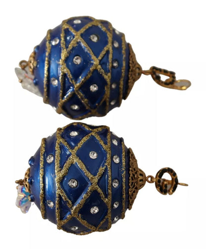 Boucles d'oreilles pendantes Dolce & Gabbana en laiton doré, boule de Noël bleue et cristaux