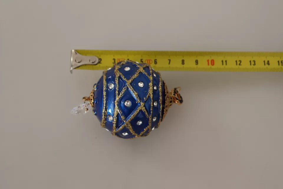 Boucles d'oreilles pendantes Dolce & Gabbana en laiton doré, boule de Noël bleue et cristaux
