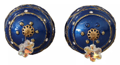 Boucles d'oreilles pendantes Dolce & Gabbana en laiton doré, boule de Noël bleue et cristaux