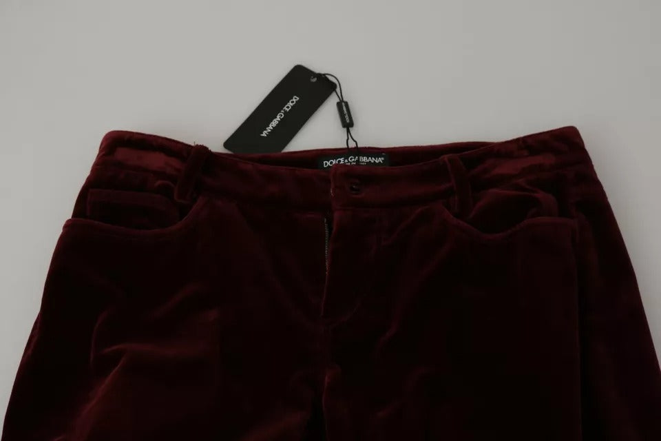 Pantalón elástico ajustado Dolce & Gabbana de terciopelo burdeos