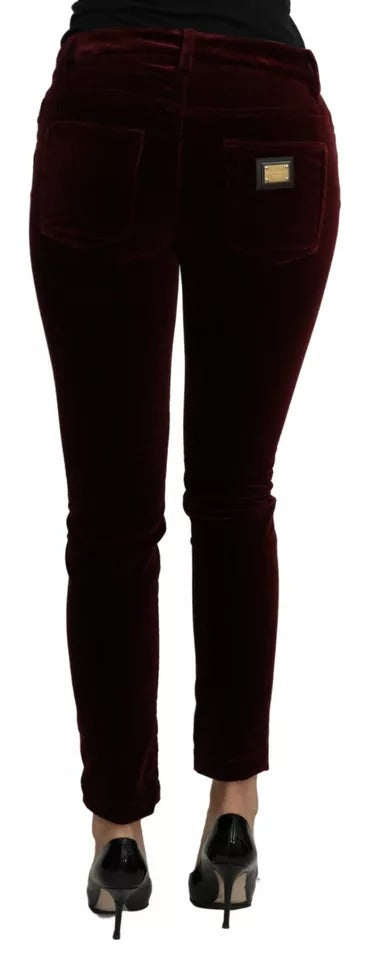 Pantalón elástico ajustado Dolce & Gabbana de terciopelo burdeos