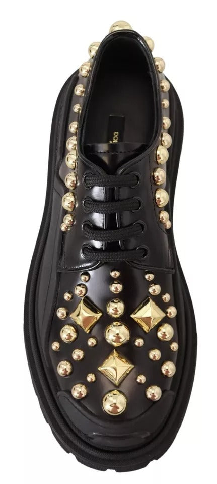 Chaussures Derby ornées en cuir noir Trekking Dolce & Gabbana