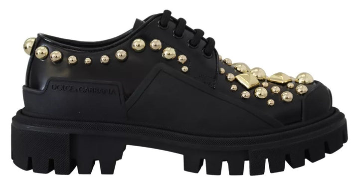 Chaussures Derby ornées en cuir noir Trekking Dolce & Gabbana