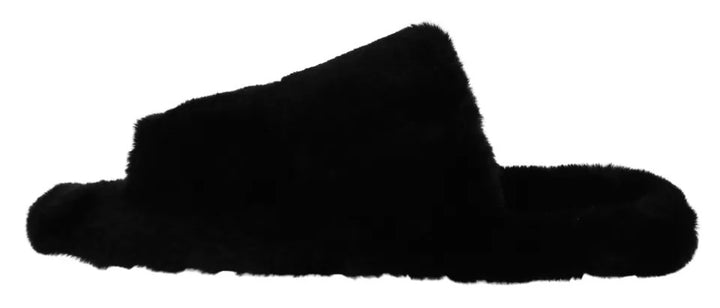 Chaussures Sandales Plates Homme Dolce & Gabbana en Fausse Fourrure Polyester Noire