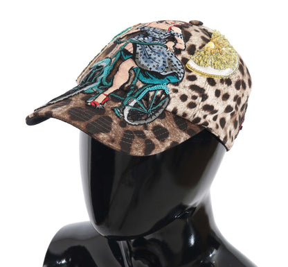 Casquette de baseball Dolce & Gabbana léopard marron à sequins avec applique Sicily