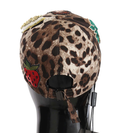 Casquette de baseball Dolce & Gabbana léopard marron à sequins avec applique Sicily