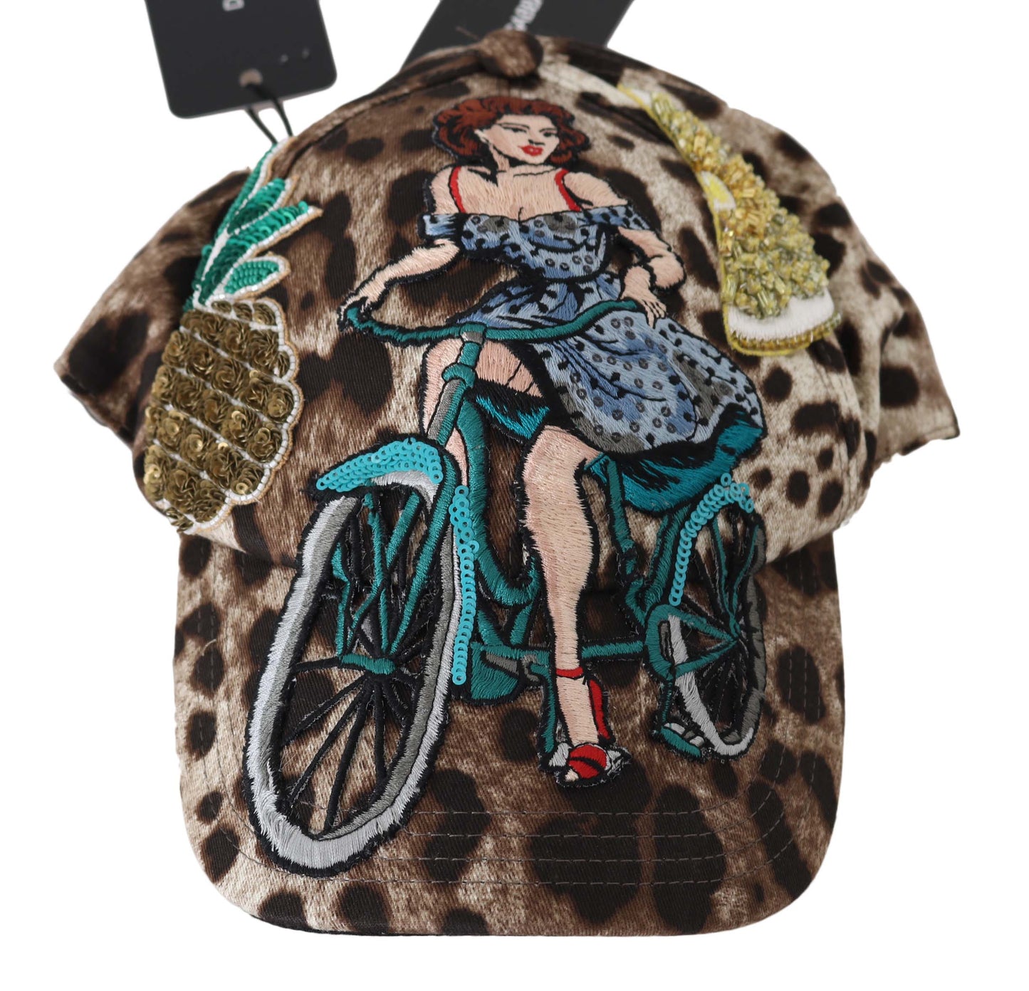 Casquette de baseball Dolce & Gabbana léopard marron à sequins avec applique Sicily