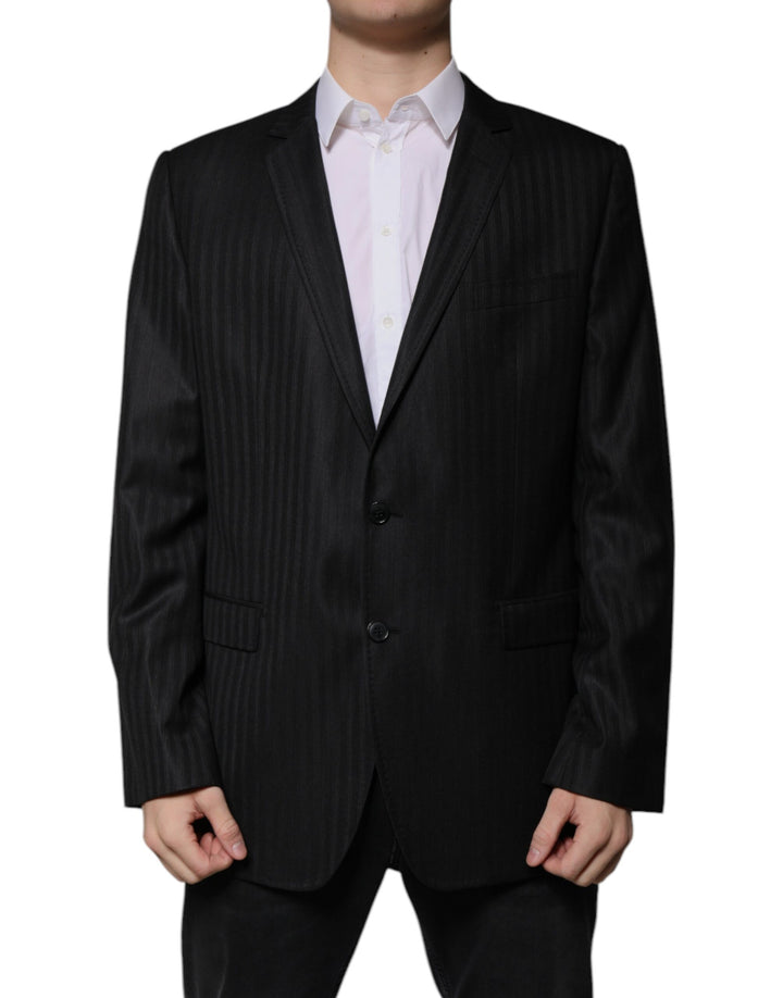 Blazer de lana negro de raya diplomática de Dolce & Gabbana de botonadura sencilla