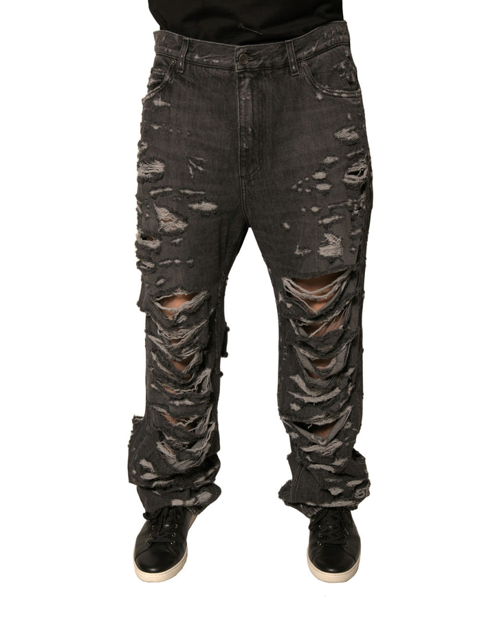 Vaqueros de hombre rectos de algodón gris y desgastado Dolce & Gabbana